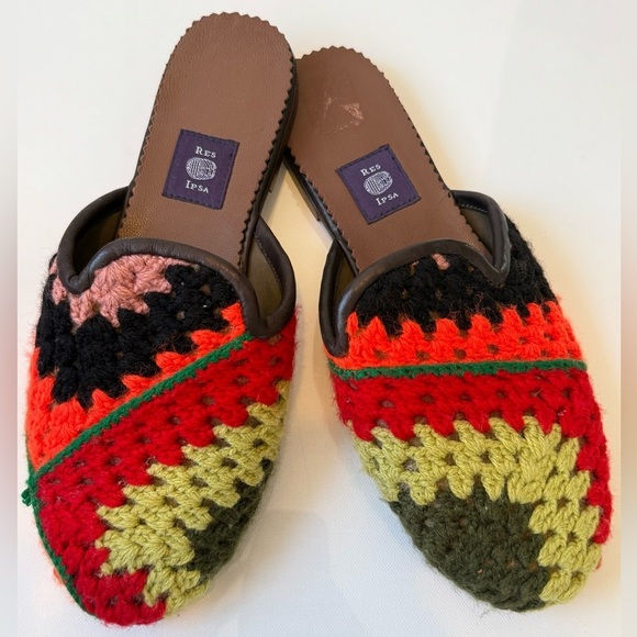 Res Ipsa Shoes - Res Ipsa Handmade Crochet Wool Leather Slides Mules Flats Unisex M 9 W 10.5